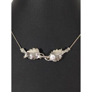 Vintage ART Arthur Pepper Double Leaf‎ Silver Tone Necklace 15"